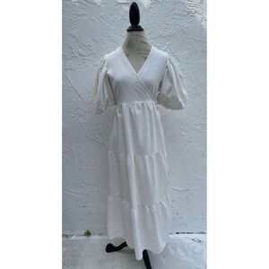 Nasty Gal Collection Womens Cotton Puff Sleeve Wrap Midi Dress White Sz 4